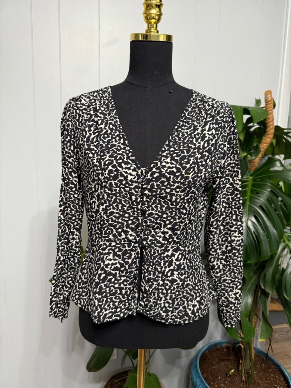 a new day Black and White Animal Print V-Neck Top